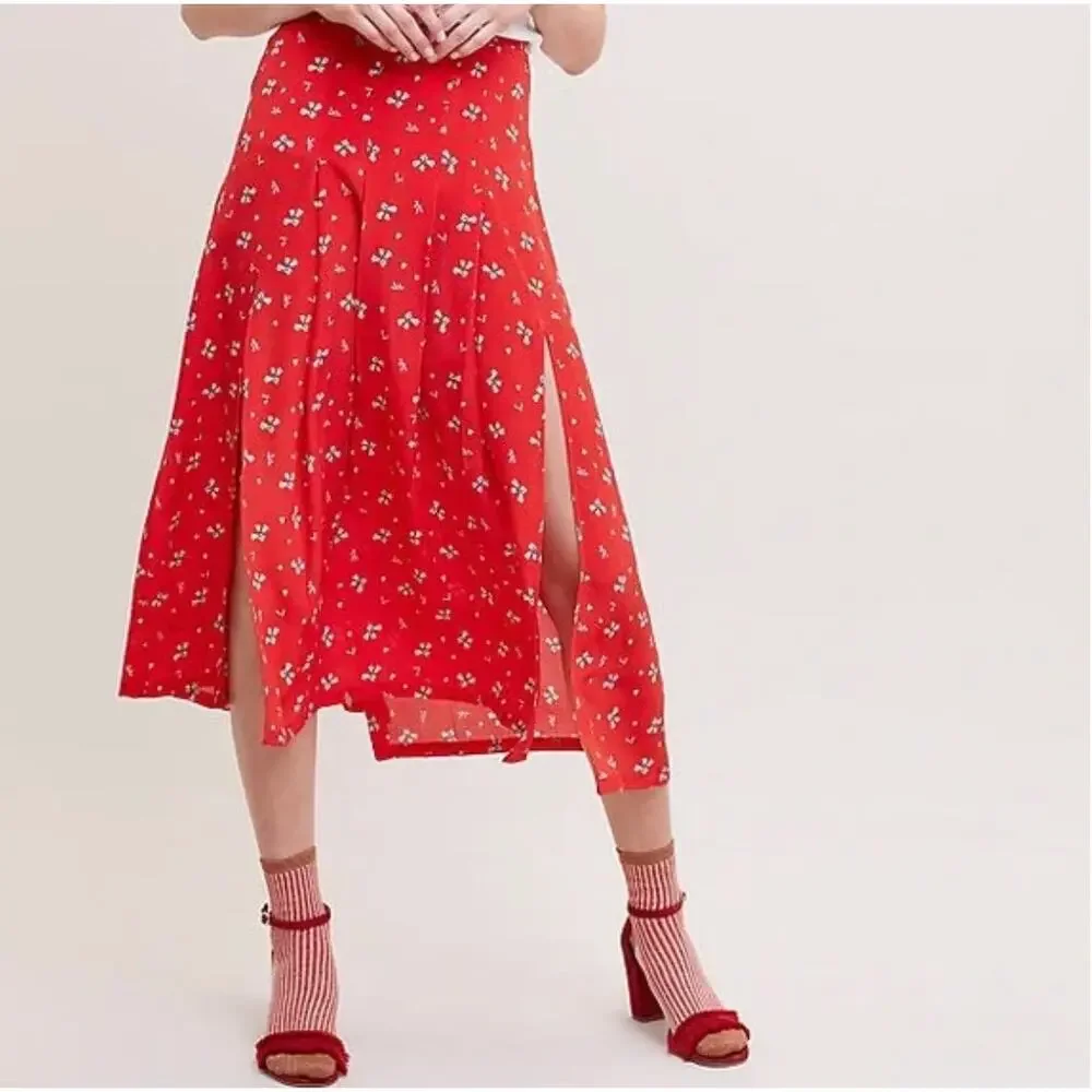 Rixo Georgia Silk Midi Skirt Size X-Small Blue Animal Print Pleated Lightweight - Picture 6 of 6